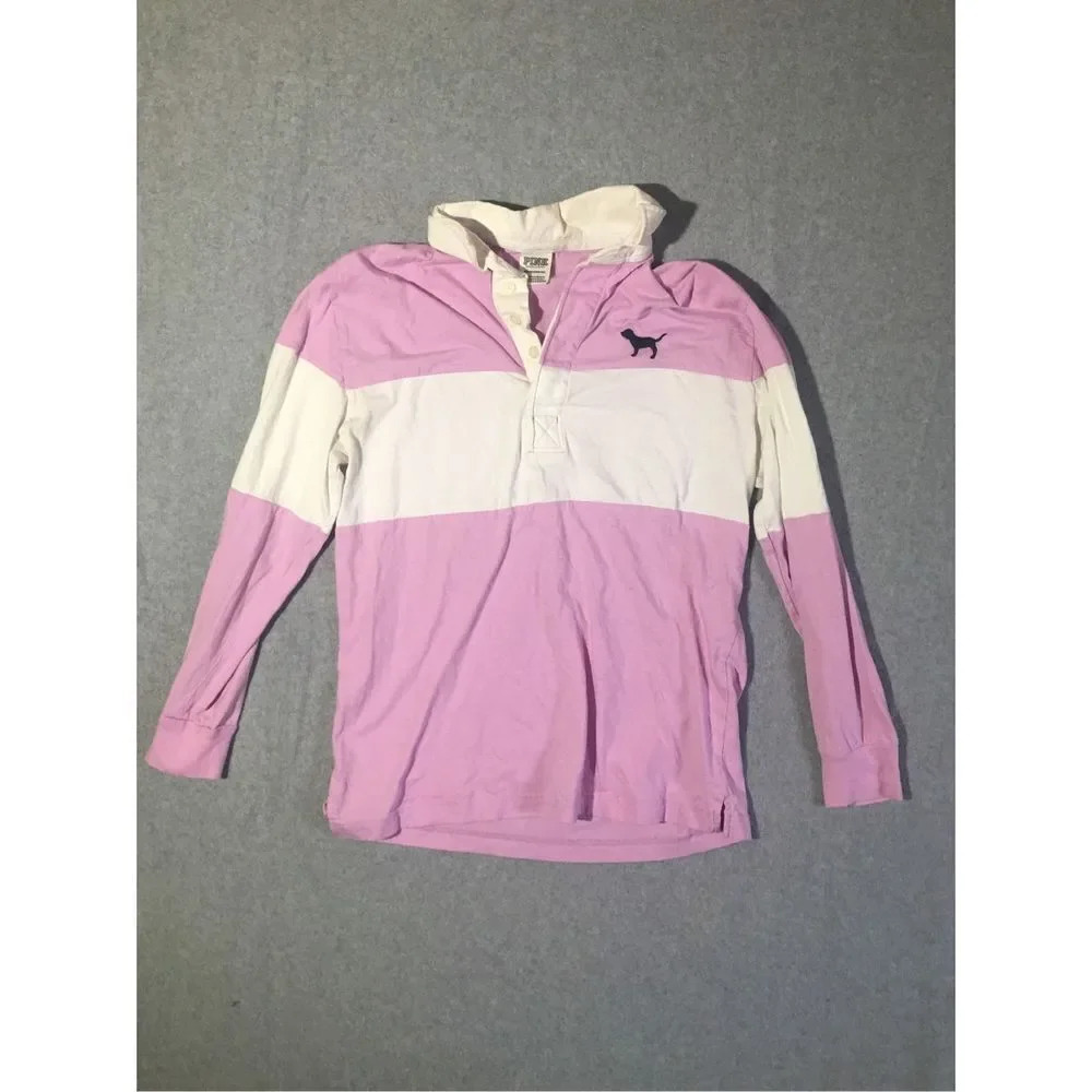 Womens PINK Shirt Size XS Cotton Pink White Striped Buttons Collared